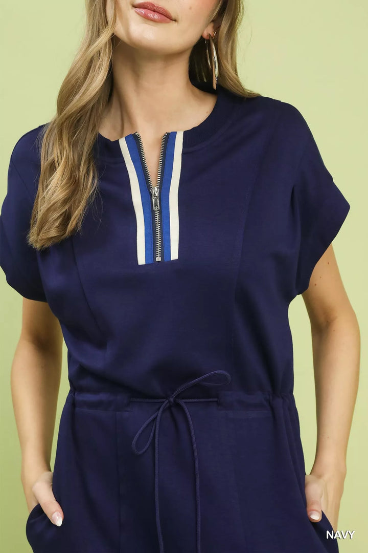 Umgee Knit Zip Front Drawstring Dress 1
