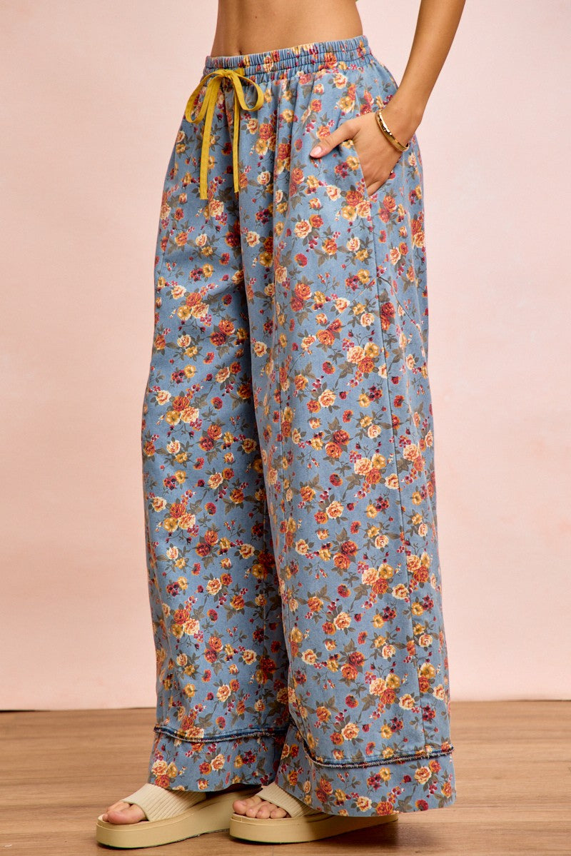 Bibi Floral Printed Drawstring Wide Pants