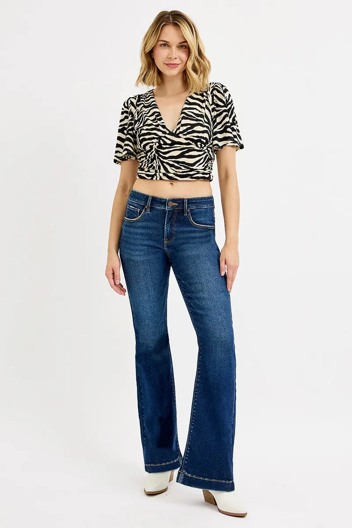 Dark Risen Full Size Tummy Control Mid Rise Flare Jeans Plus Size