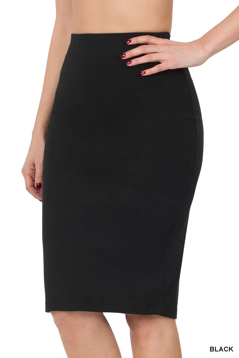 Black Zenana Premium Cotton Basic Knee Skirt 1