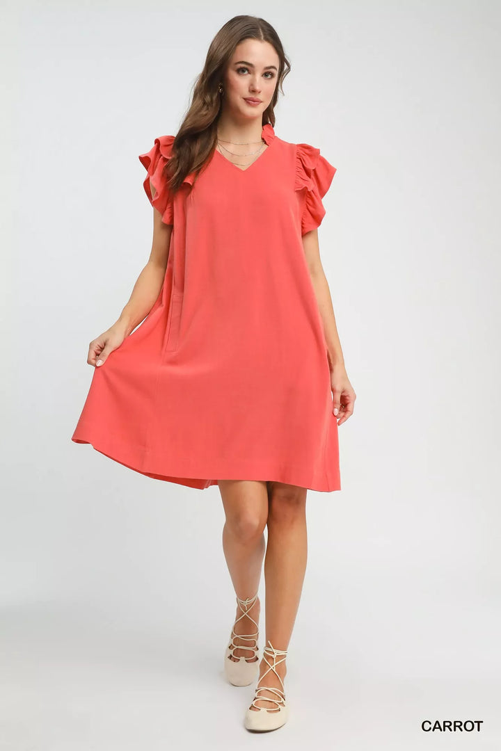 Umgee Linen Flutter Sleeve Shift Dress With Pockets 1