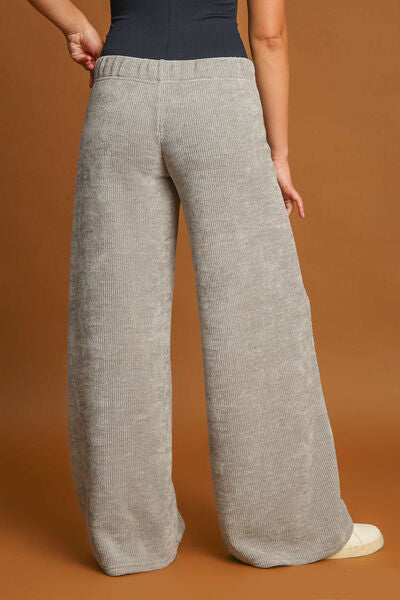 Light Gray Umgee Elastic Waist Wide Leg Pants 1