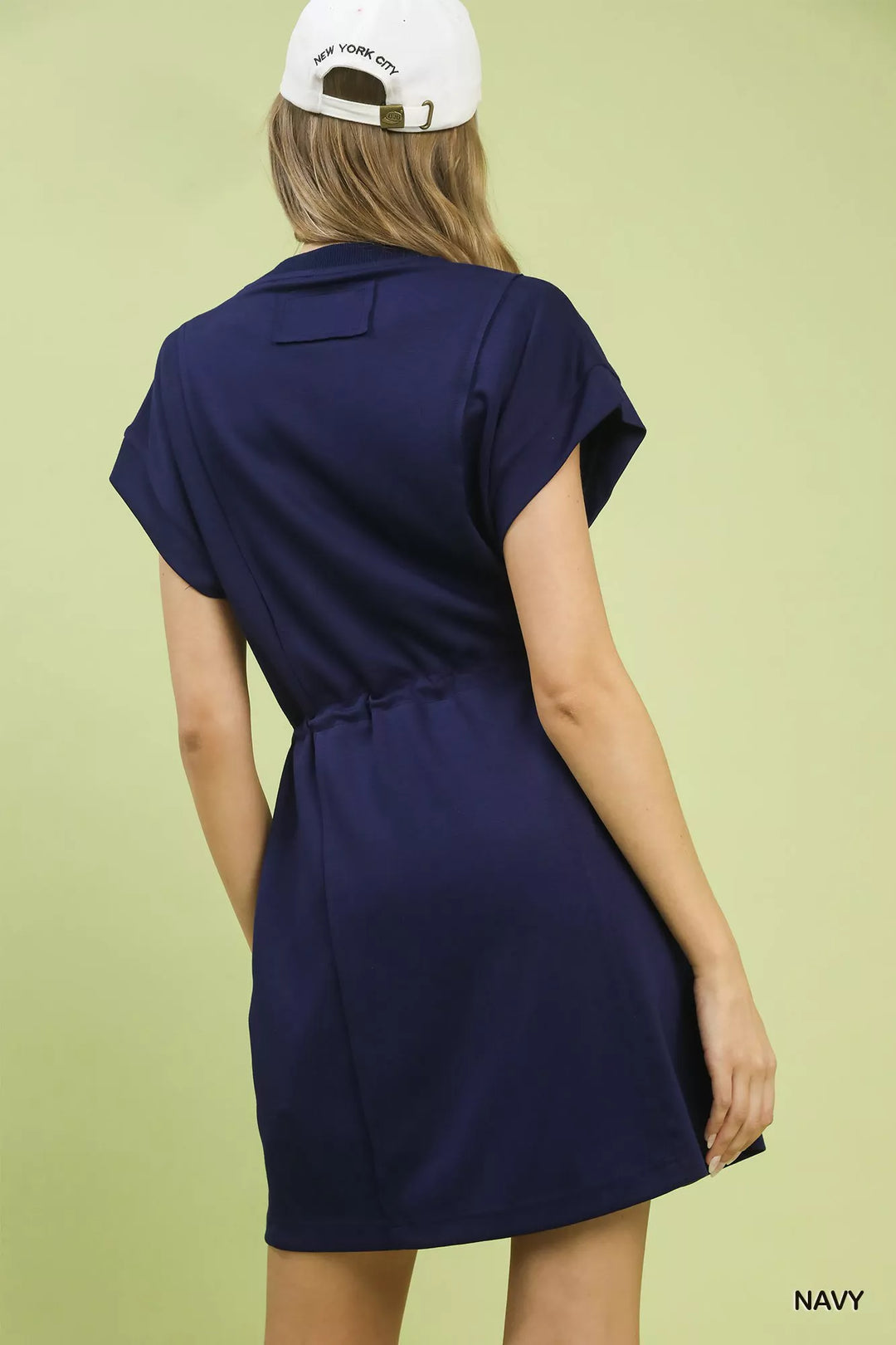 Navy Umgee Knit Zip Front Drawstring Dress 1