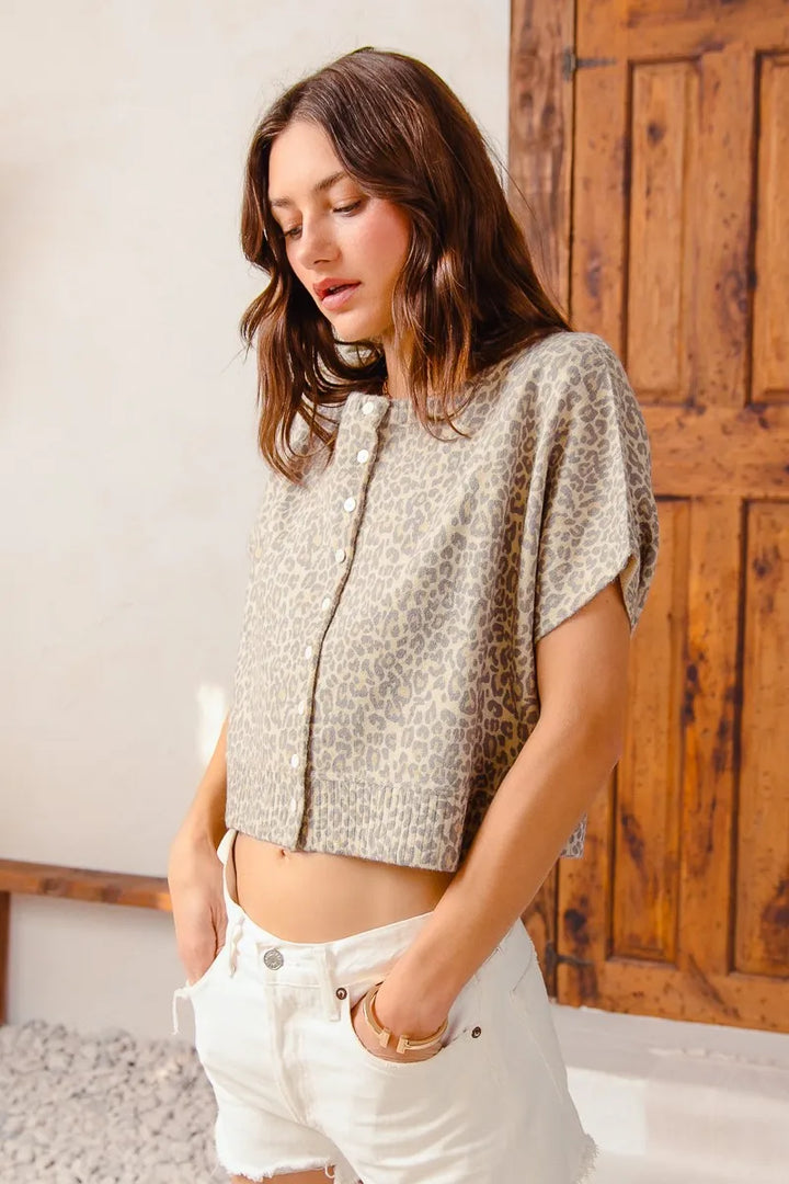 So Me Leopard Print Button Front Sweater Cardigan