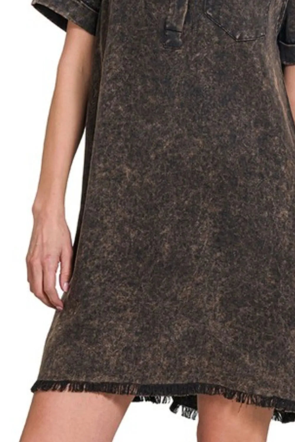 Ash Black Zenana Tencel Mineral Washed Collared Shirts Dress