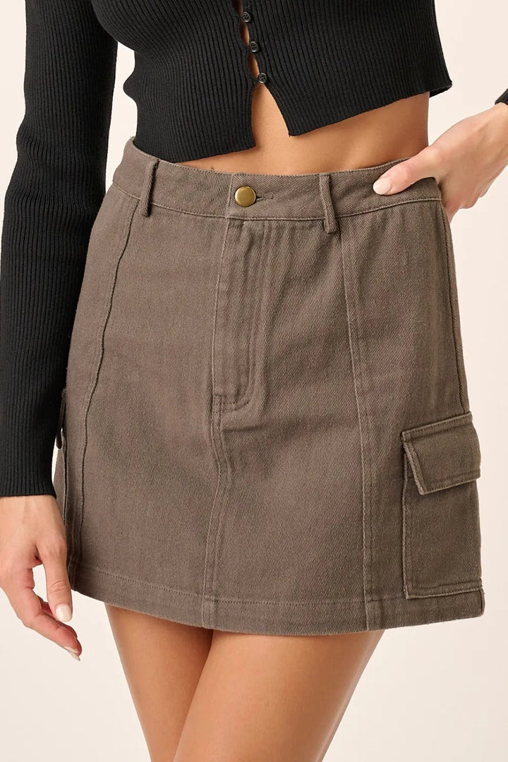 Coffee Brown Mittoshop Cargo Mini Skirt With Side Pockets 1