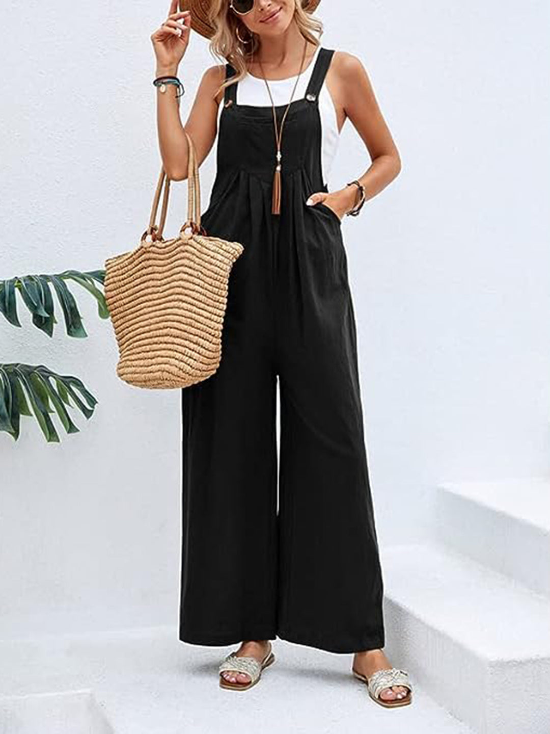 Wine Full Size Wide Leg Overalls With Pockets