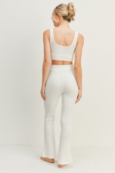 White Kimberly C Waffle Tank And High Waist Flare Pants Set