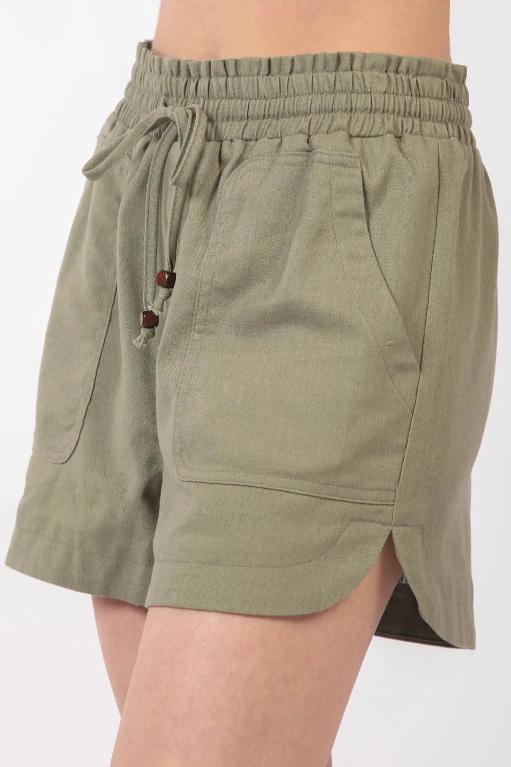 Olive Very J Drawstring Elastic Waist Linen Shorts