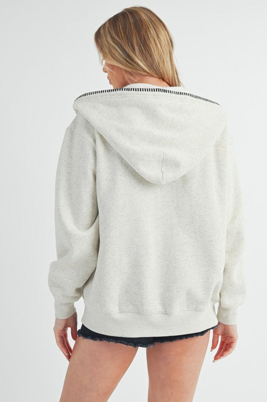 Aemi Co Contrast Trim Zip Up Hoodie Jacket 1