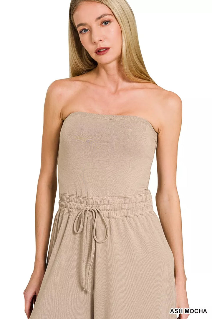 Ash Mocha Zenana Tube Top Jumpsuit With Drawstring Waist 4