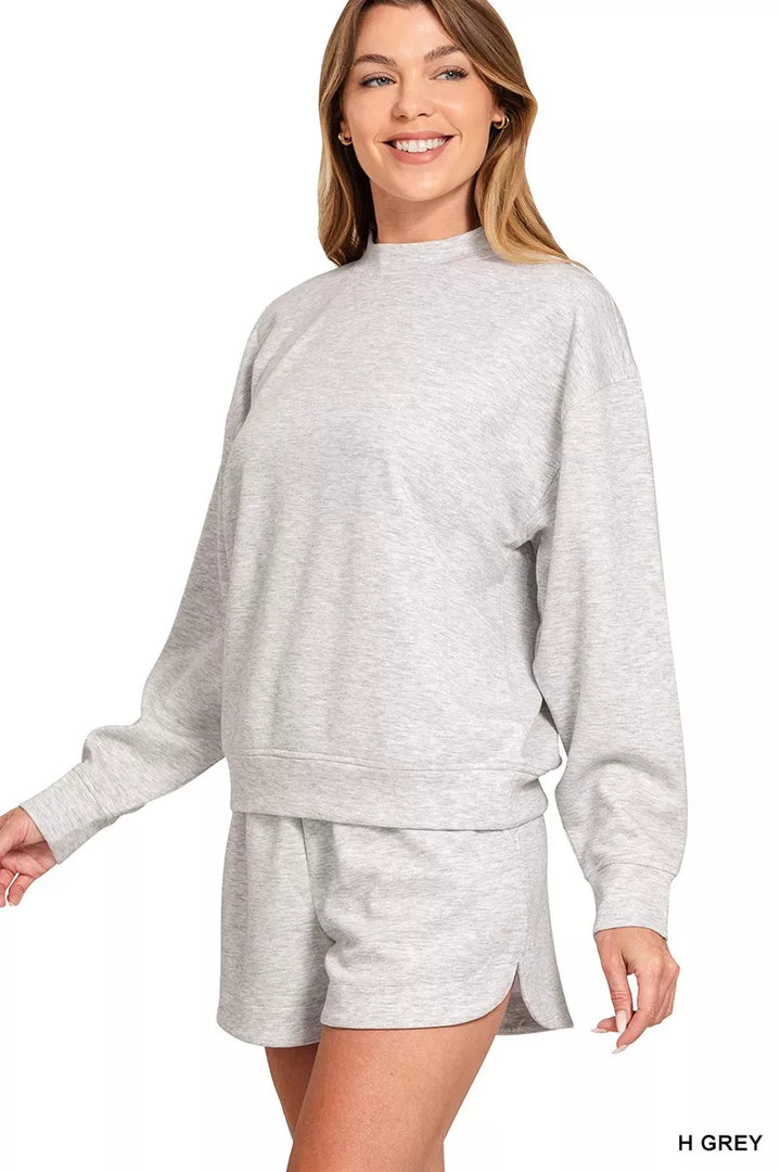 H Grey Zenana Scuba Long Sleeve Sweatshirt And Shorts Set 1