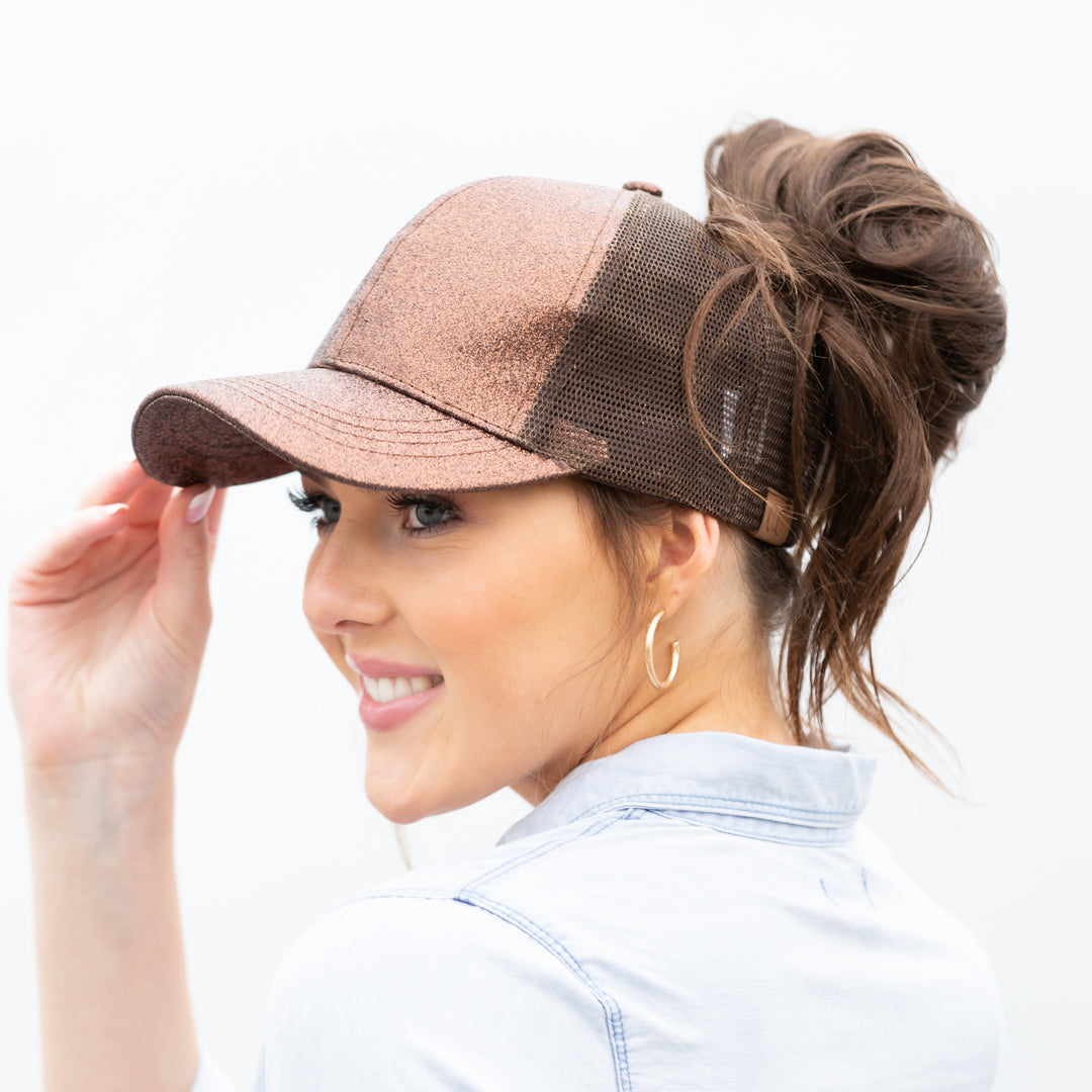 Gold C C Glitter Messy Bun Hats