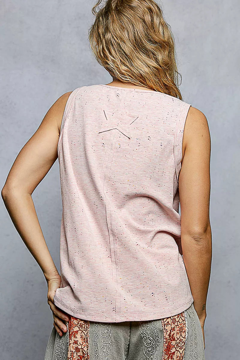 Pol V Neck Ribbed Tank With American Flag Patch And Star Back Patch