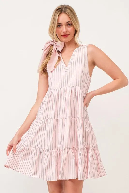 Lime N Chili Striped Sleeveless V Neck Tiered Dress 1