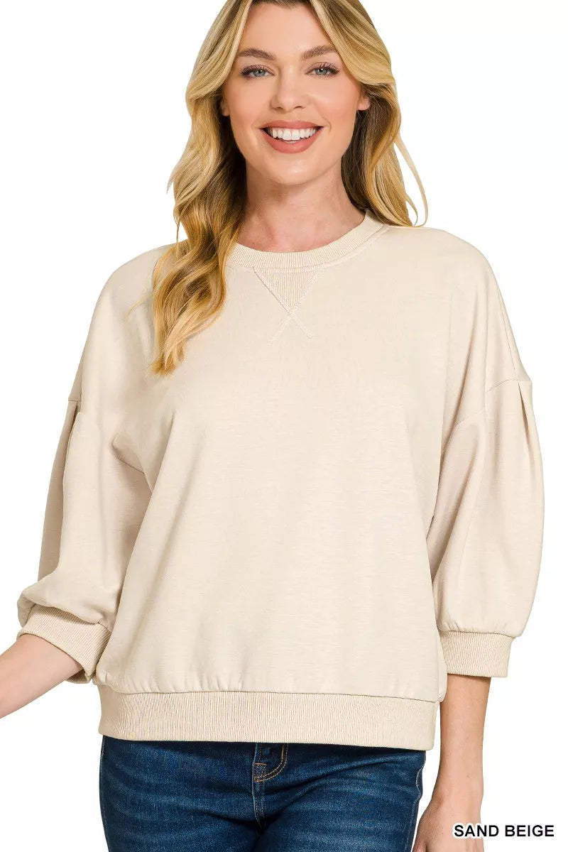 Sand Beige Zenana Scuba Dolman Sleeve Sweatshirt 1