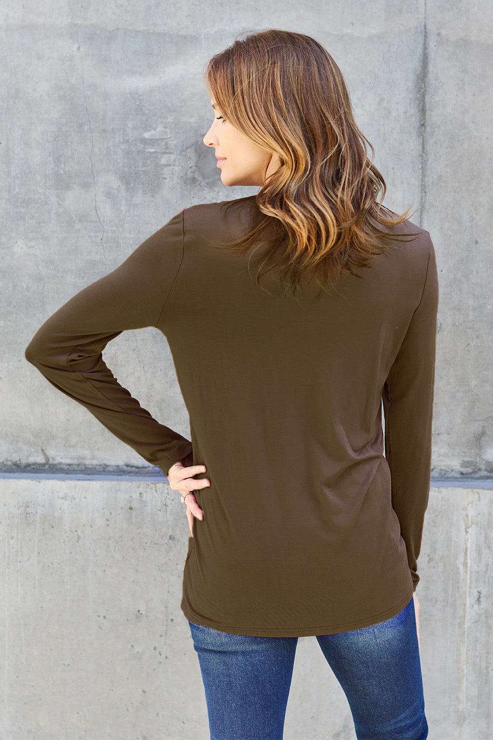 Mocha Basic Bae Full Size Round Neck Long Sleeve Top