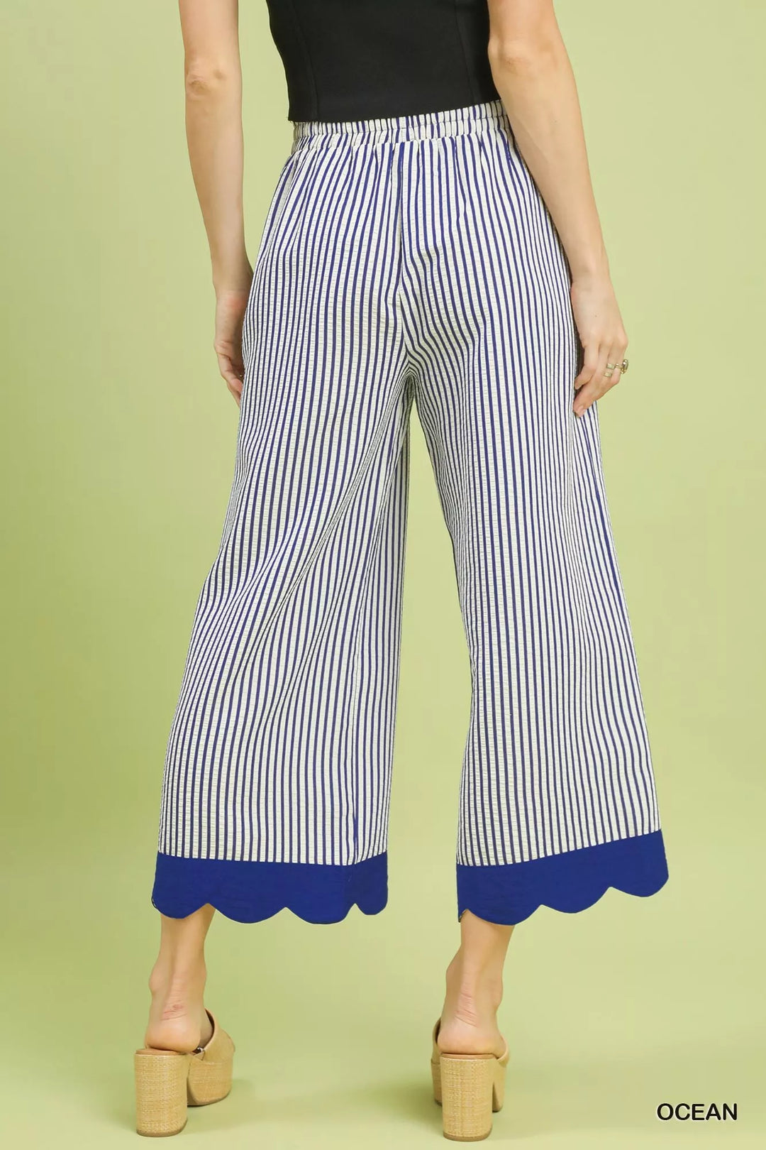 Ocean Umgee Stripe Scallop Hem Wide Leg Pants 1