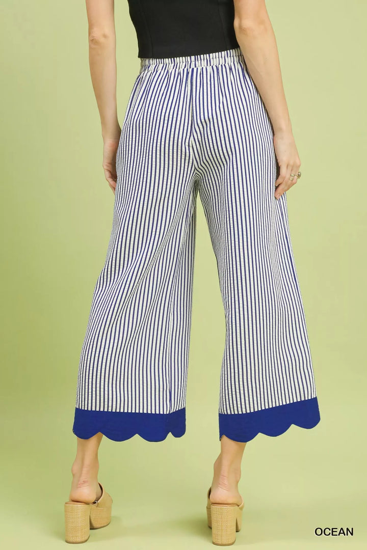 Ocean Umgee Stripe Scallop Hem Wide Leg Pants 1