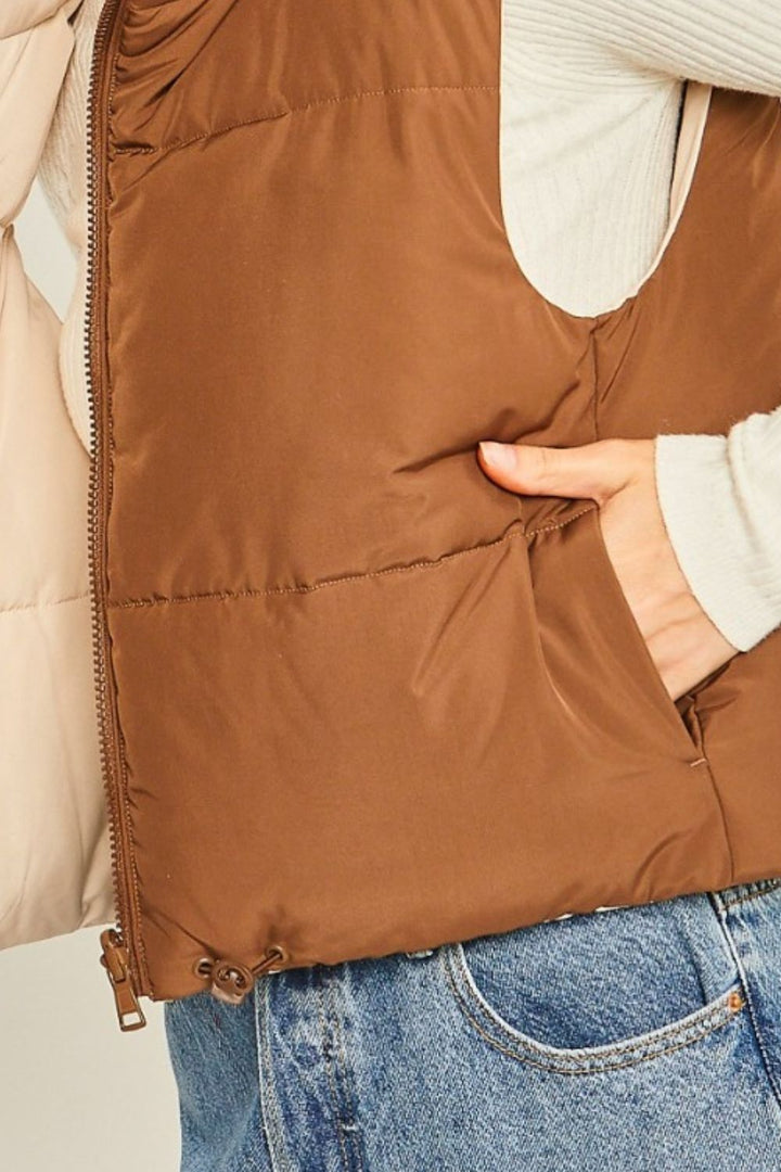 Cocoa Love Tree Zip Up Cropped Contrast Reversible Vest 1