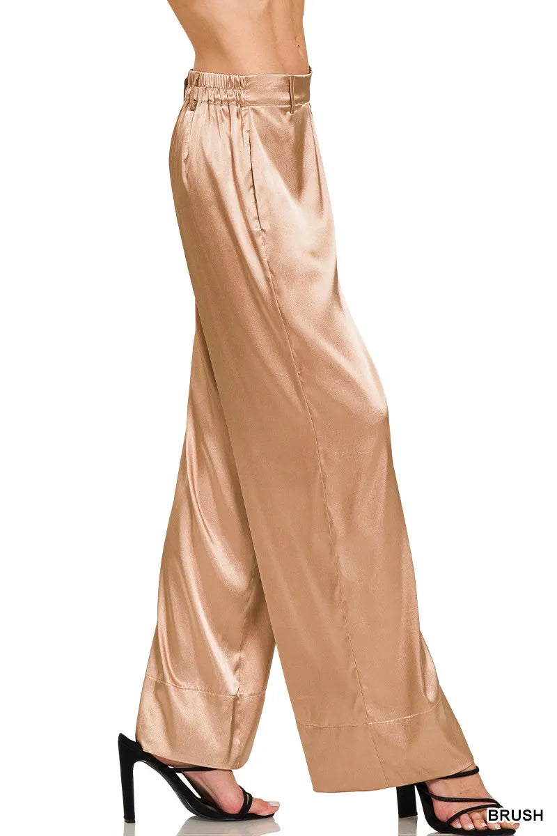 Zenana Wide Leg Satin Pants 1