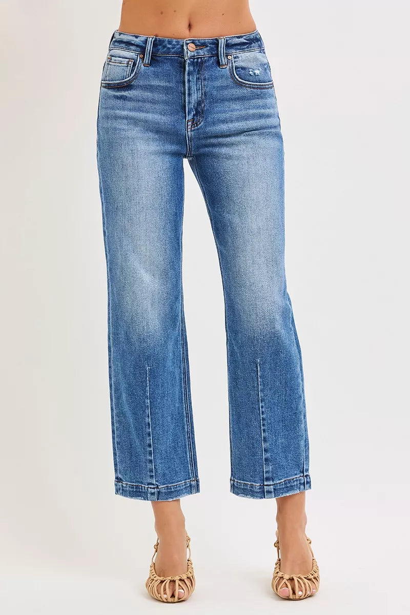 Dark Risen High Rise Crop Boyfriend Tapered Jeans