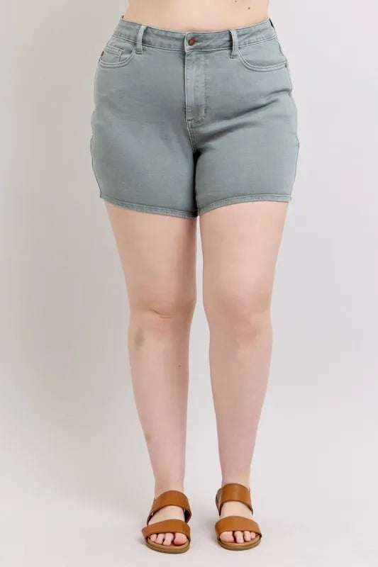 Judy Blue Full Size Hw Garment Dyed Back Pkt Embroidery Shorts Plus Size