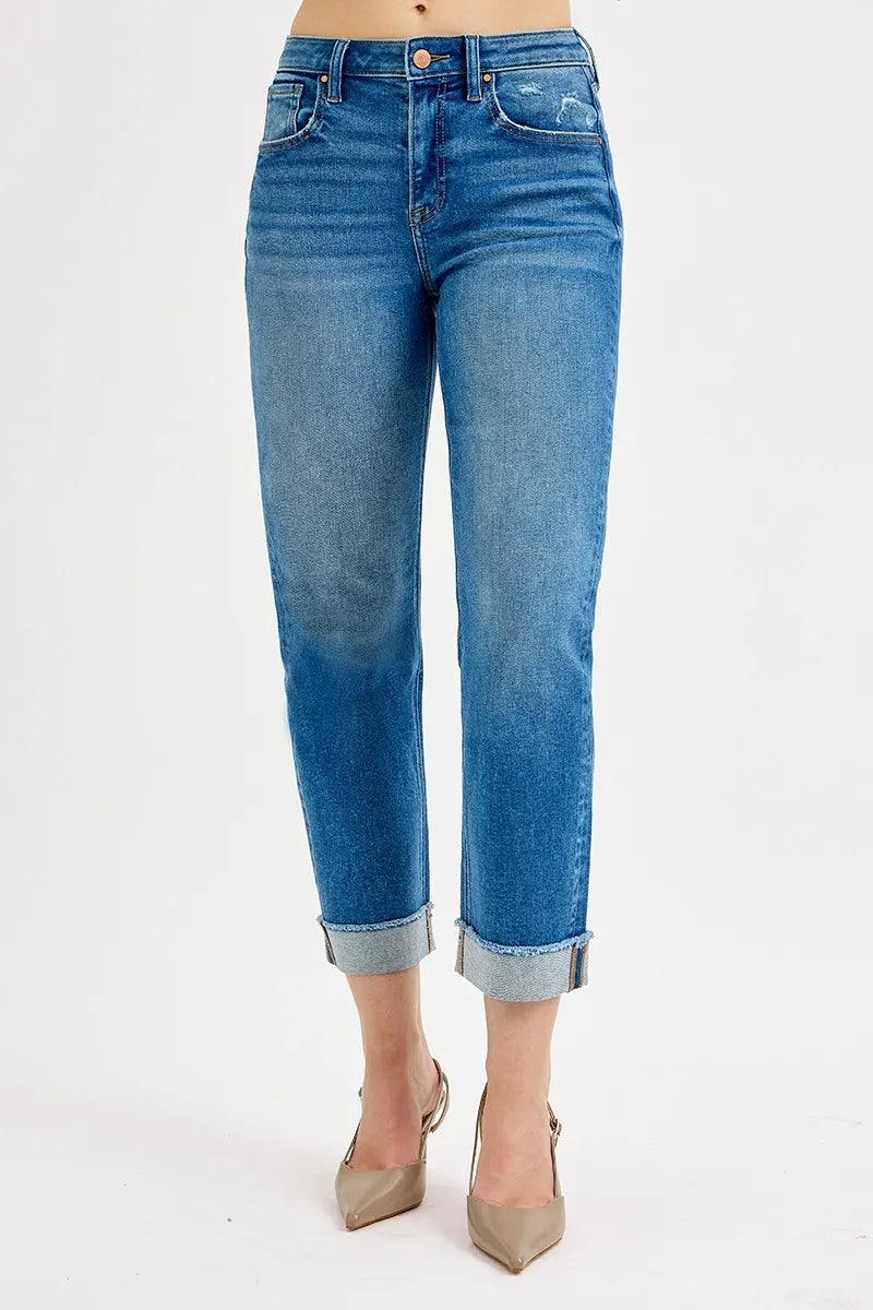 Dark Risen Full Size High Rise Boyfriend Fit Ankle Jeans Plus Size