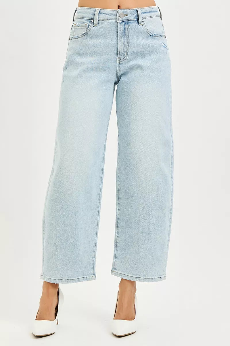 Light Risen High Rise Crop Barrel Jeans