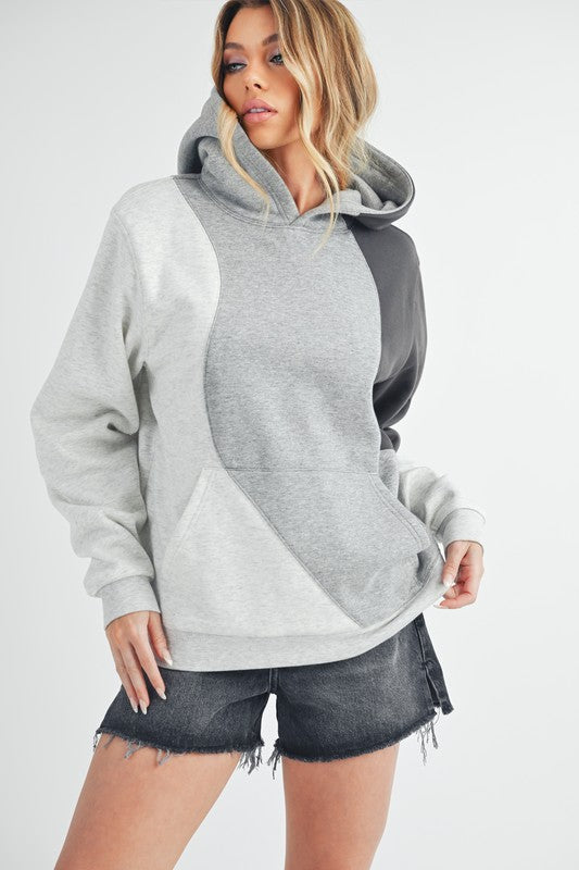 Gray Aemi Co Color Block Hoodie With Kangaroo Pocket 1