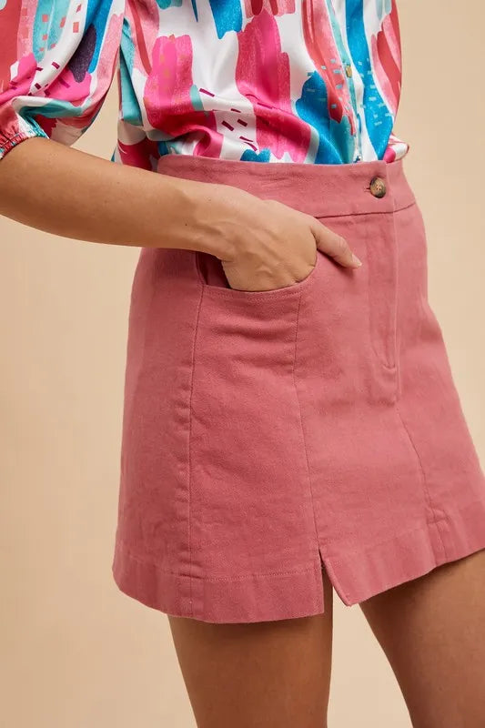 Rose Annie Wear Comfort Stretch Cotton Slit Detailed Mini Skirt 2