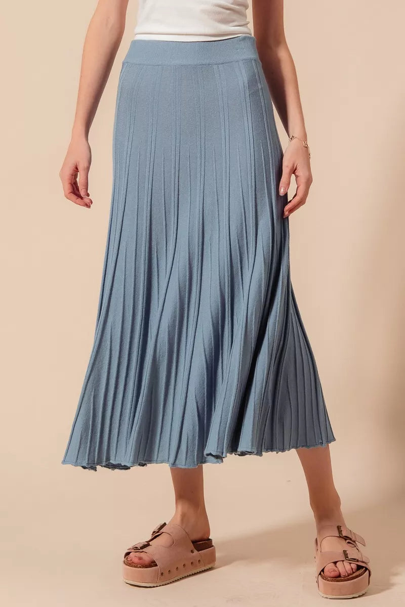 Dusty Blue So Me A Line Knitted Sweater Midi Length Skirt
