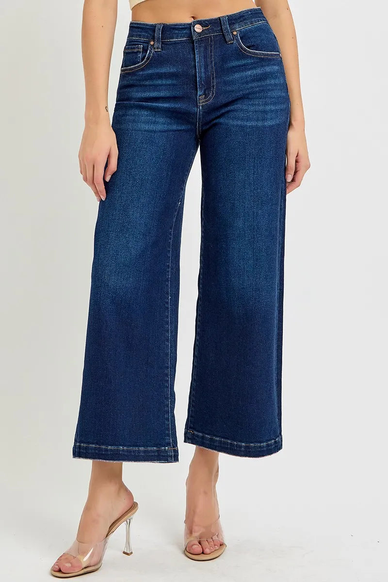 Dark Risen High Rise Crop Wide Jeans