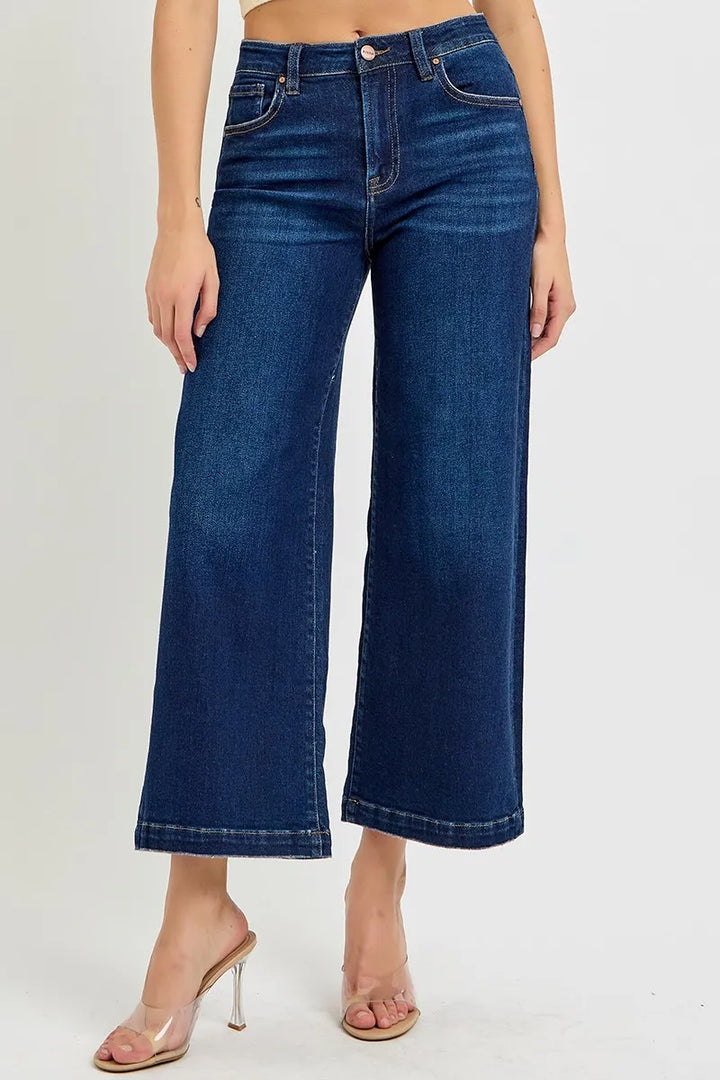 Dark Risen High Rise Crop Wide Jeans