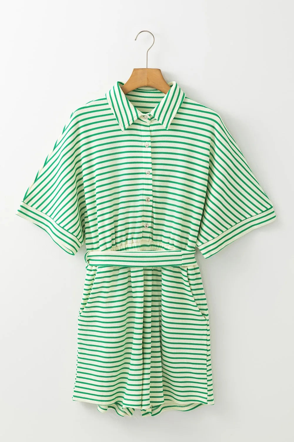 Striped Half Sleeve Tie Waist Romper