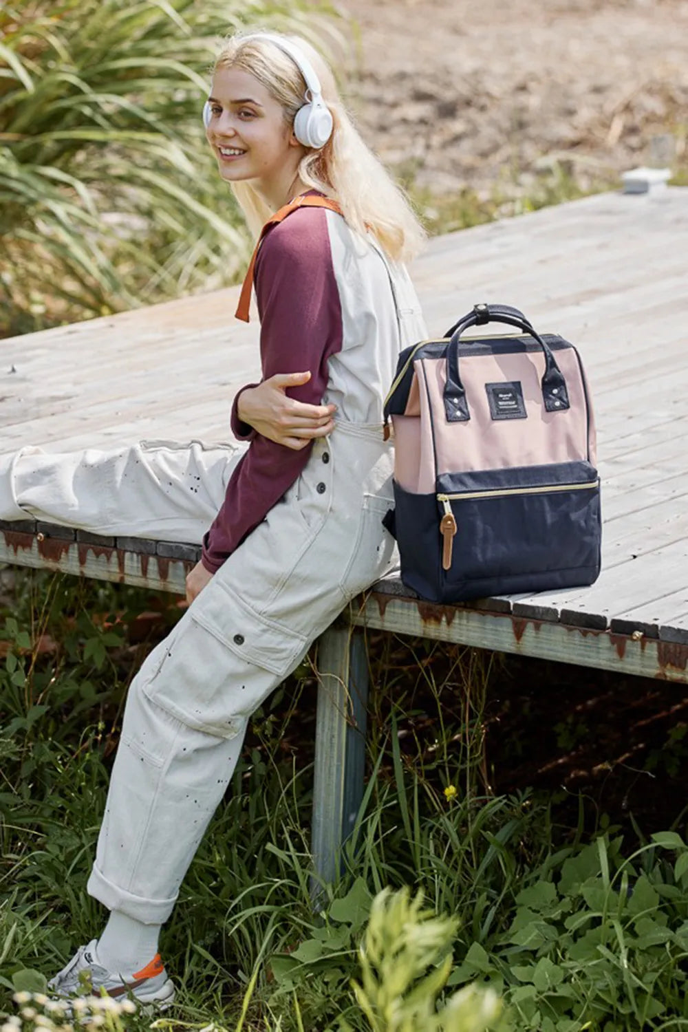 Pink Himawari Waterproof Canvas Backpack Bag With Side Pockets
