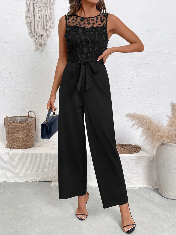 Black Flower Sleeveless Wide Leg Jumpsuit