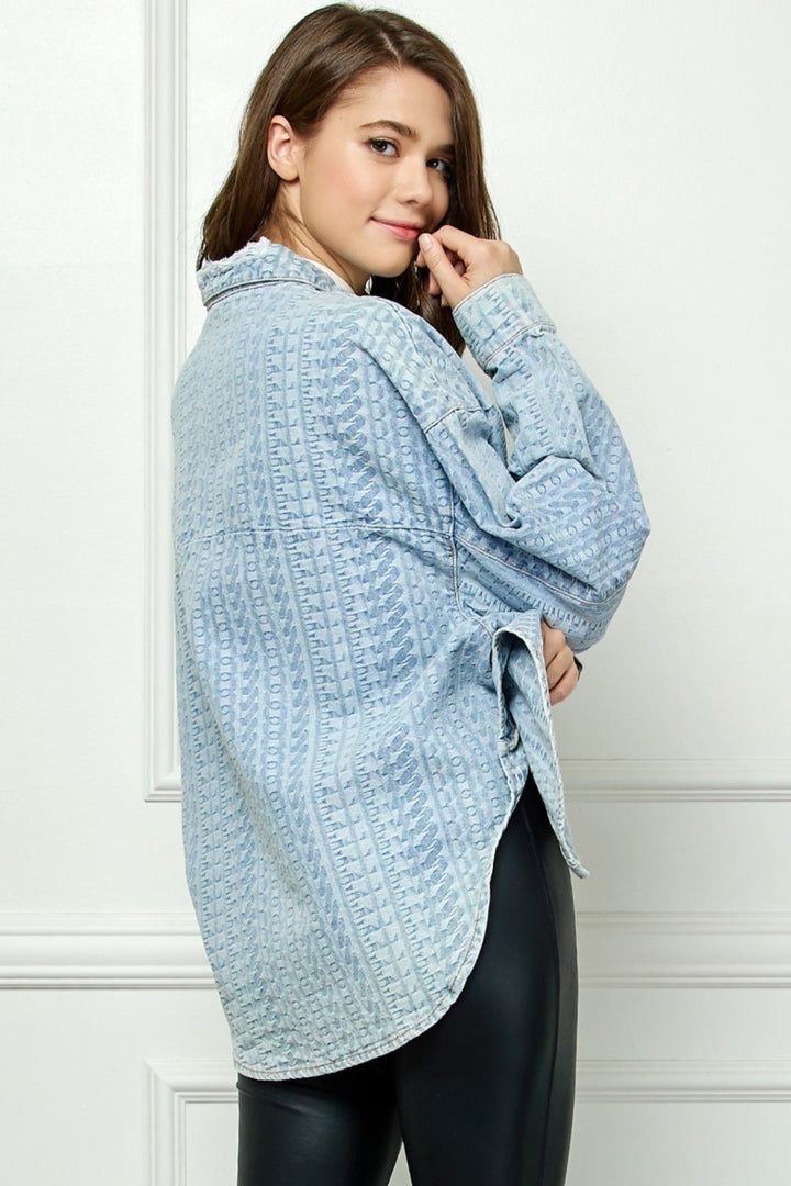LT DENIM Veveret Button Up Dropped Shoulder Denim Top