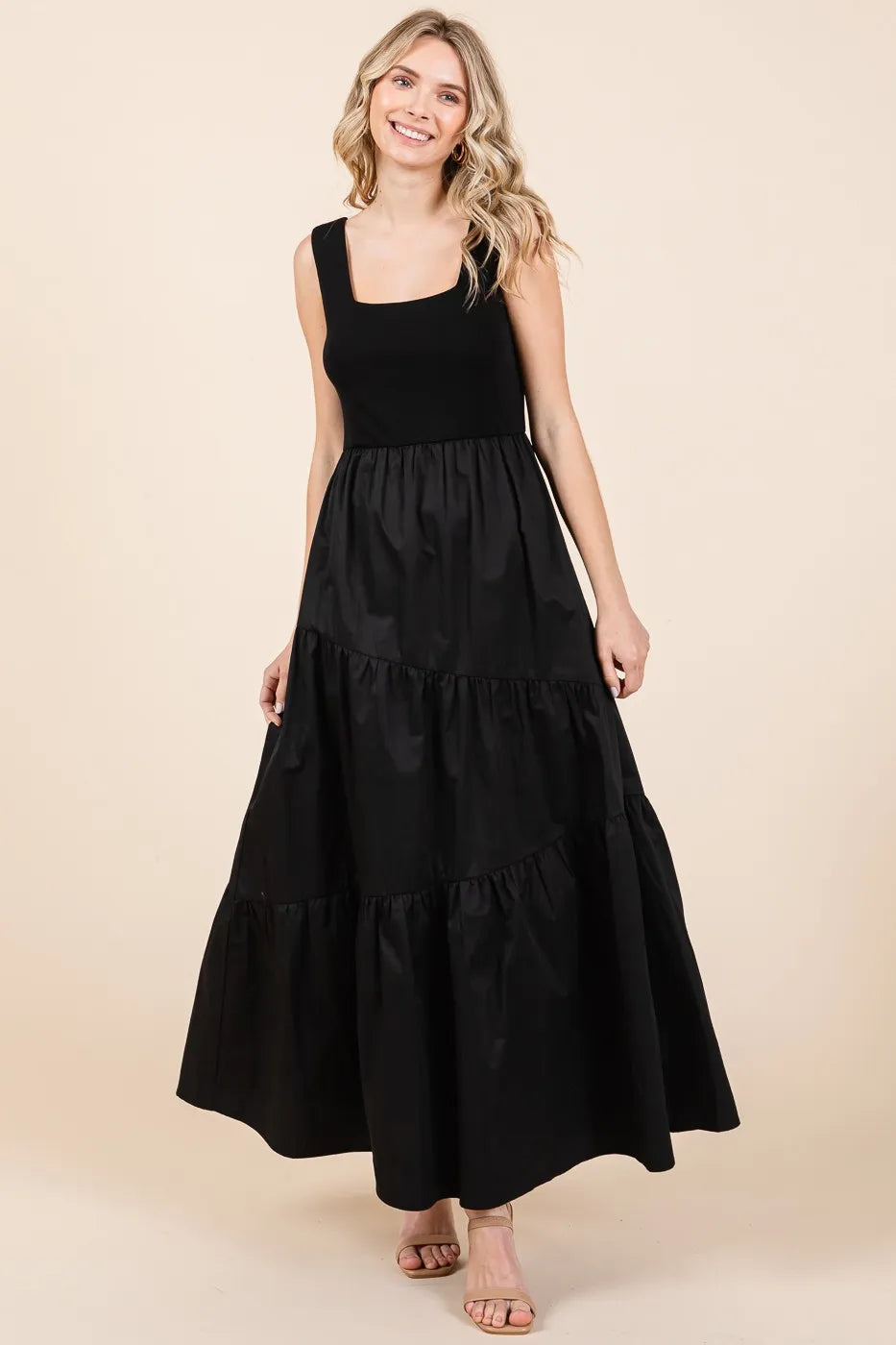 Black Mittoshop Mix Media Square Neck Maxi Dress