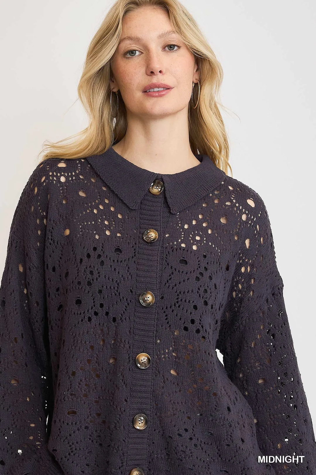 Midnight Umgee Hollow Out Button Down Cardigan