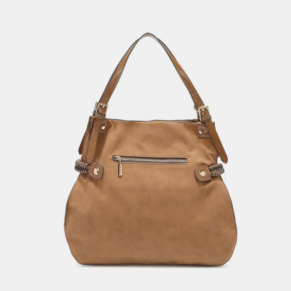 Beige Nicole Lee Usa Side Braided Tassel Inlaid Rhinestone Embroidery Hobo Bag