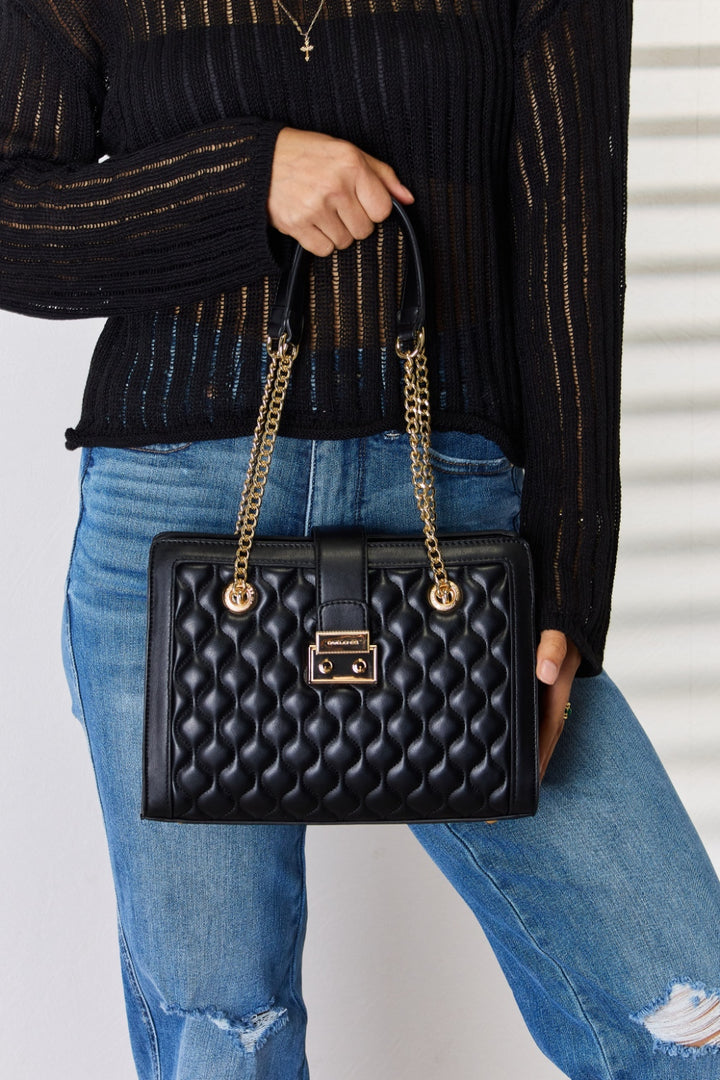 Black David Jones Quilted Pu Leather Handbag