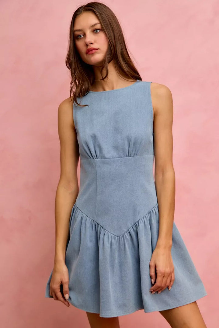 Lt Denim So Me Fit And Flare Sleeveless Denim Mini Dress
