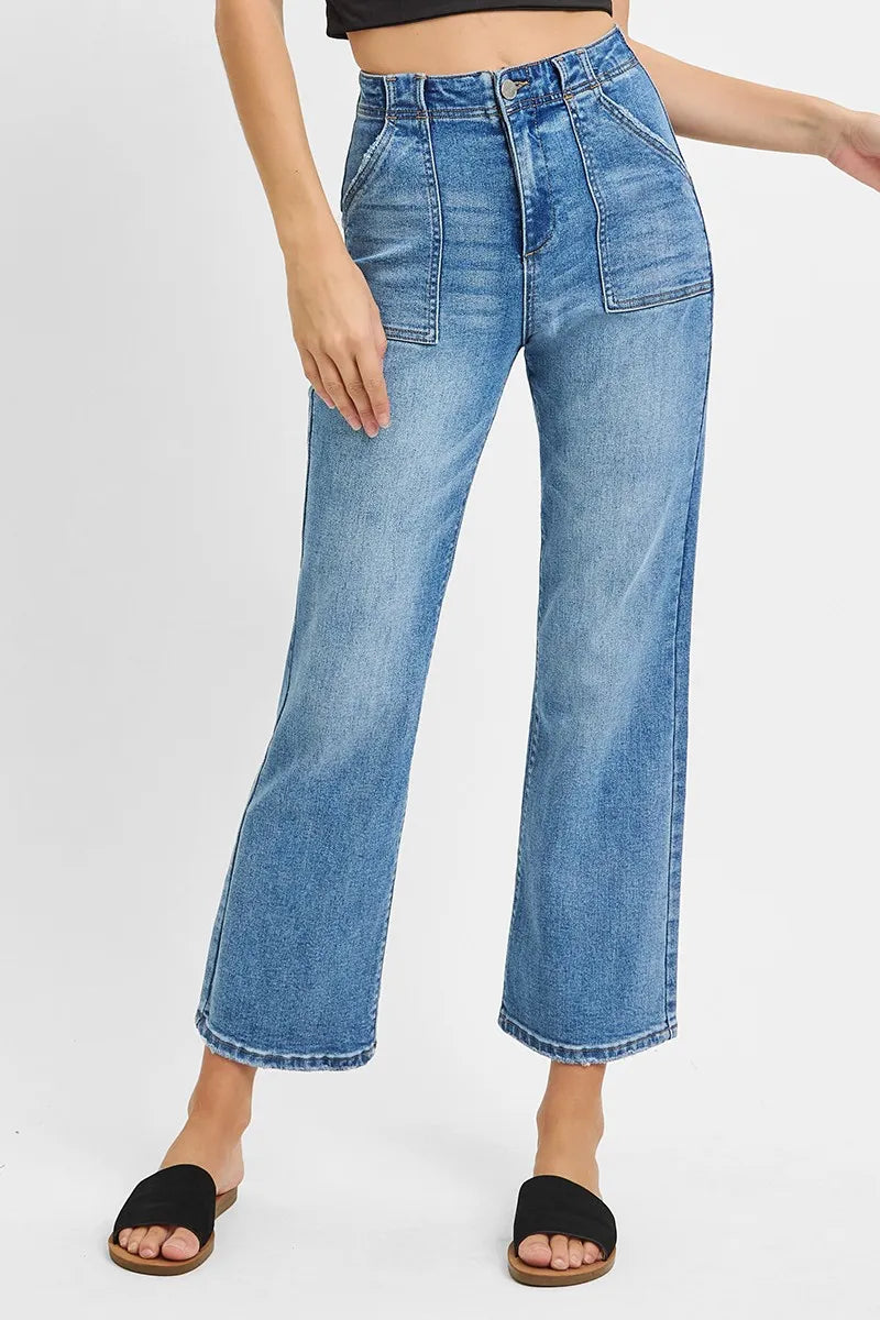 Medium Risen Full Size High Waisted Bootcut Cropped Jeans Plus Size
