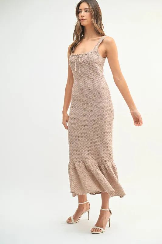 Mable Ruffled Hem Sleeveless Crochet Knit Midi Dress 1