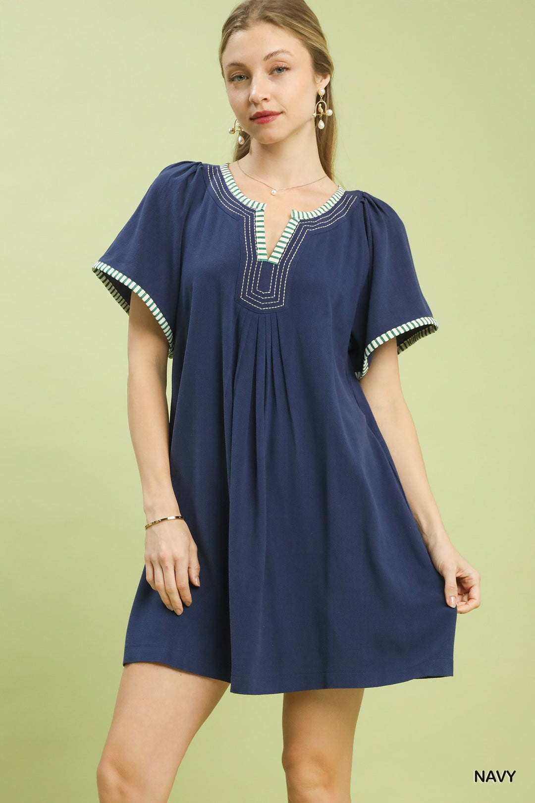Navy Umgee Linen Trim Tunic Dress 1