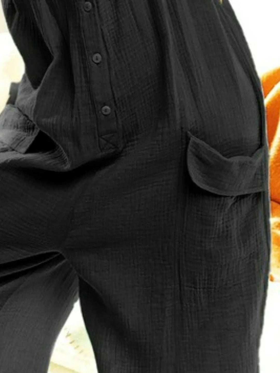 Black Bibi Gauze Buttoned Up Overall Jumpsuit With Pockets