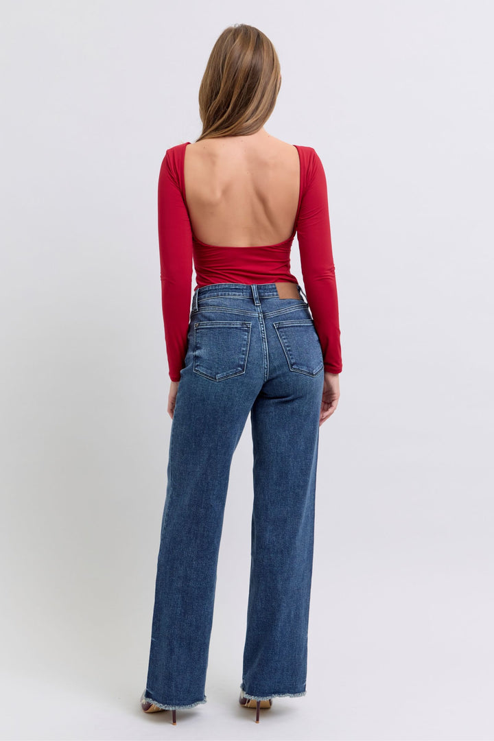 Dark Judy Blue Full Size Raw Hem Mid Rise Jeans