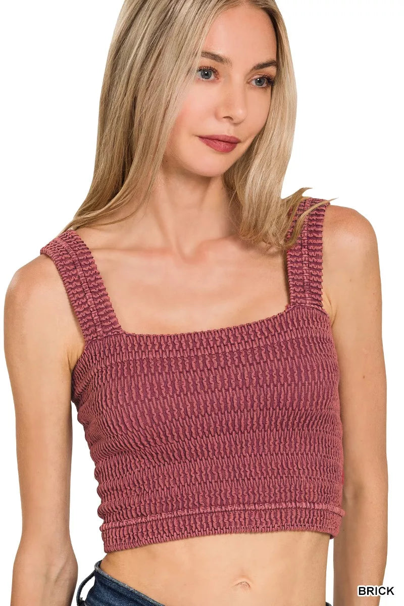 Brick Zenana Seamless Winkle Stone Washed Bra Top