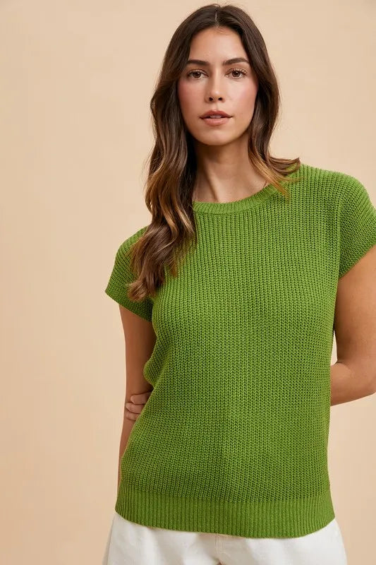 Moss Annie Wear Round Neck Short Sleeve Sweater